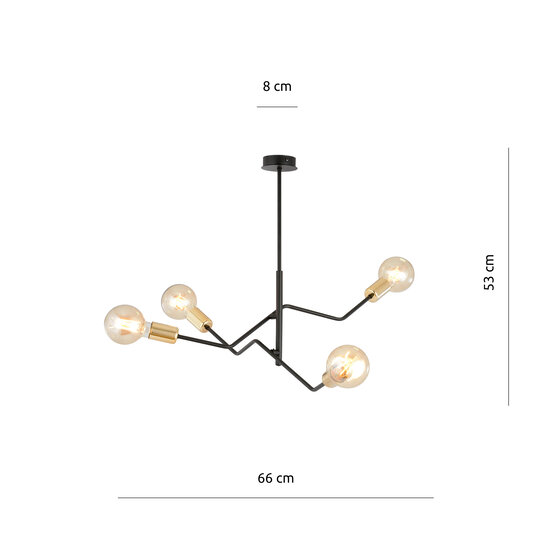 Odense 4 lamp hanging lamp black with gold 4x E27