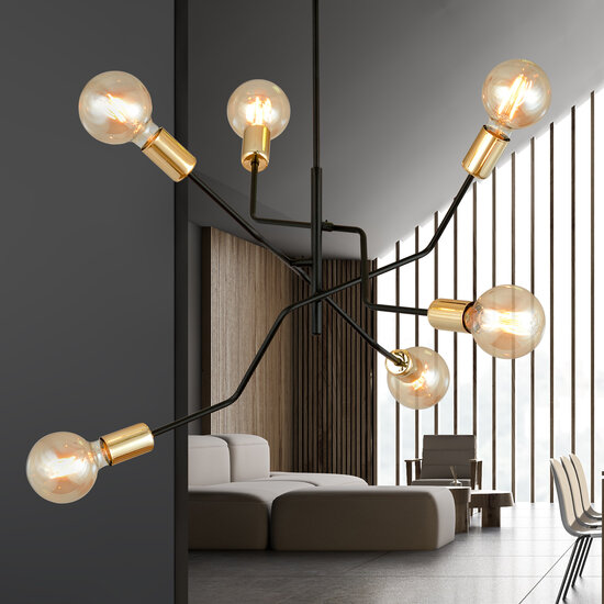 Emibig Emibig Lámpara colgante Odense 6 lámparas E27 negra y dorada - Iluminación perfecta para cualquier espacio