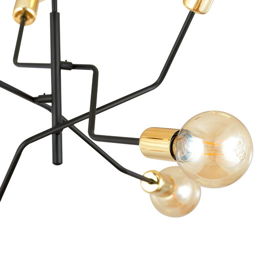 Odense pendellamp 6 lampen E27 zwart en goud