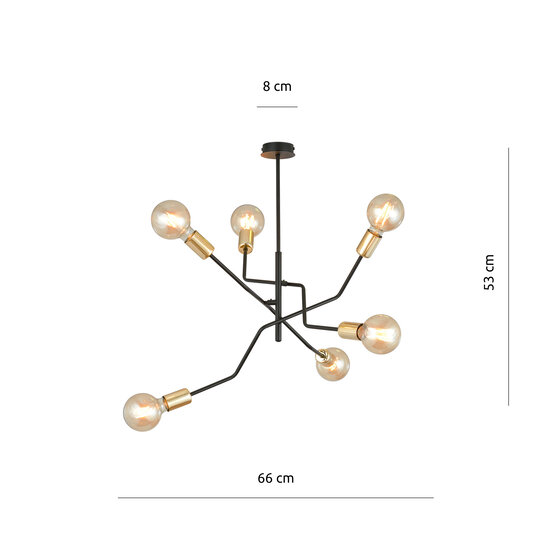 Emibig Emibig Odense pendellamp 6 lampen E27 zwart en goud - Perfecte verlichting voor elke ruimte
