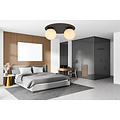 Plafonnier double Esbjerg noir avec 2 ampoules en verre opale blanc E14