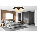 Plafonnier triple Esbjerg noir avec 3 ampoules en verre opale blanc E14