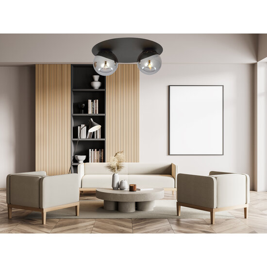 Esbjerg schwarze Doppel-Deckenleuchte mit 2 Rauchlampen E14