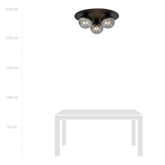 Plafonnier triple noir Esbjerg avec 3 ampoules fumées E14