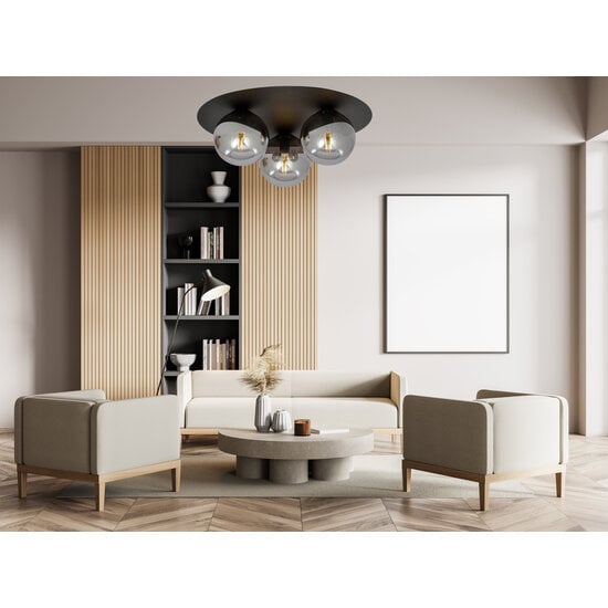 Emibig Emibig Lámpara de techo triple negra Esbjerg con 3 bombillas ahumadas E14 - Iluminación elegante para cualquier interior