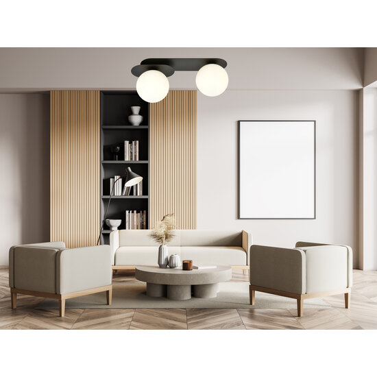 Plafonnier double ovale Randers noir avec 2 ampoules en verre blanc E14