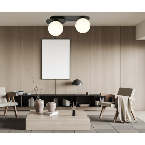 Lámpara de techo Randers doble ovalada negra con 2 bombillas de cristal blanco E14