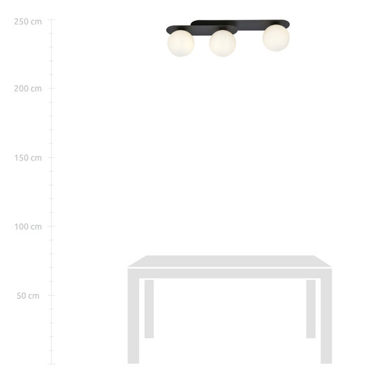 Plafón triple ovalado Randers negro con 3 bombillas cristal blanco E14