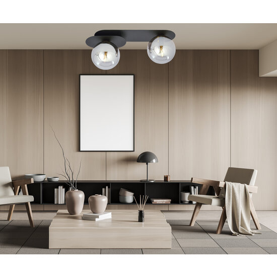 Randers black double oval ceiling lamp with 2 fumed glass bulbs E14