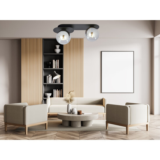 Randers black double oval ceiling lamp with 2 fumed glass bulbs E14