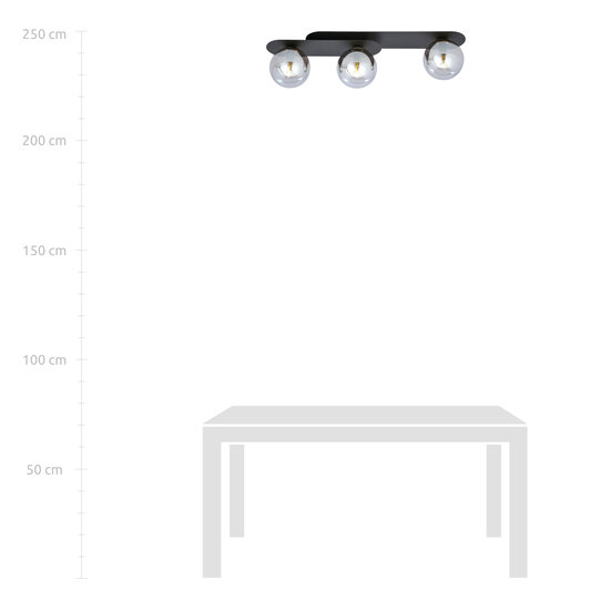 Randers zwarte triple ovalen plafondlamp met 3 gerookte glazen bollen E14