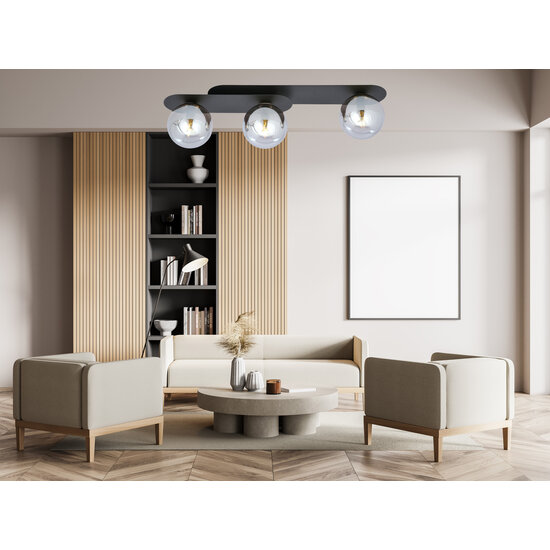 Emibig Emibig Randers lampe de plafond ovale triple noire avec 3 ampoules en verre fumé E14 - Créez une ambiance chaleureuse dans votre espace