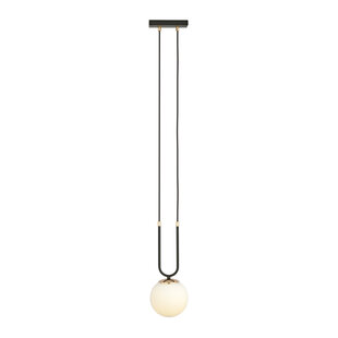 Lampe à suspension Aarhus 1 lampe E14 noire et opale 15 cm de diamètre