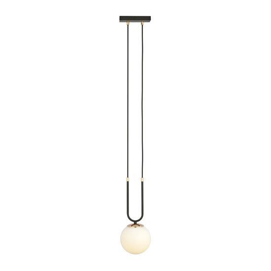 Lampe à suspension Aarhus 1 lampe E14 noire et opale 15 cm de diamètre