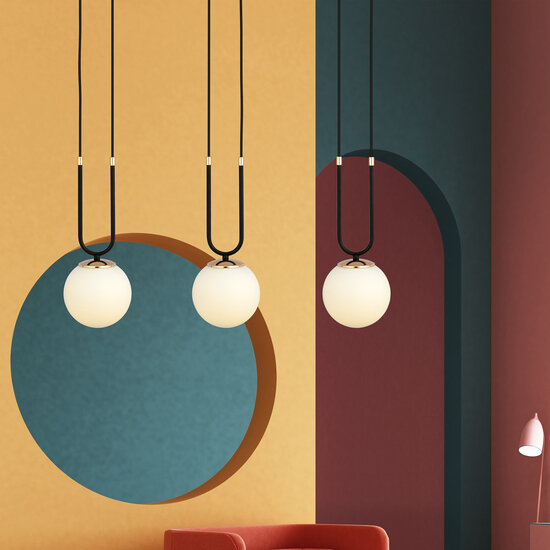 Aarhus 3 lamp E14 long hanging lamp black and opal 70 cm width