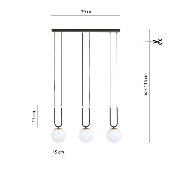 Emibig Emibig Aarhus 3-flammige E14-Hängelampe in Schwarz und Opal, 70 cm breit - Ideal für stilvolle Beleuchtung in Ihrem Zuhause