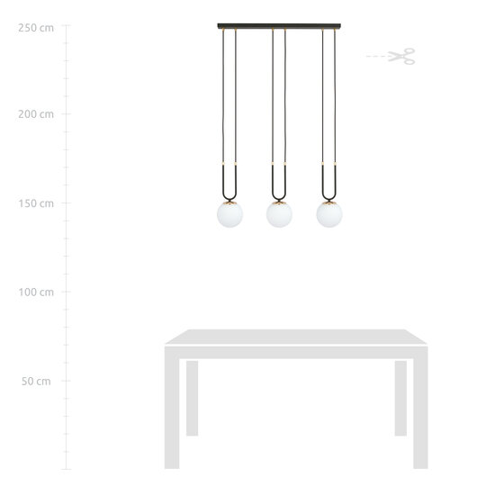 Suspension longue Aarhus 3 lampes E14 noire et opale largeur 70 cm