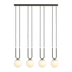 Aarhus 4 lamp E14 large hanging lamp black and opal 92 cm width