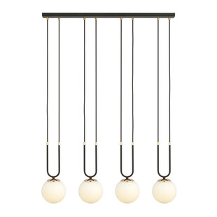 Aarhus 4 lamp E14 grote hanglamp zwart en opaal 92 cm breedte