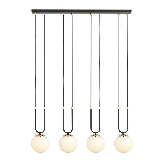 Aarhus 4 lámpara E14 colgante grande negro y opal 92 cm ancho