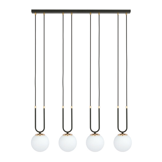 Aarhus 4 lamp E14 grote hanglamp zwart en opaal 92 cm breedte