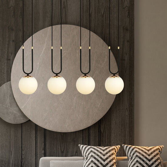 Aarhus 4 Lampe E14 große Hängelampe schwarz und opal 92 cm Breite