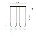 Aarhus 4 lampes E14 grande suspension noire et opale largeur 92 cm