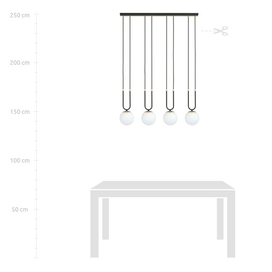 Aarhus 4 Lampe E14 große Hängelampe schwarz und opal 92 cm Breite