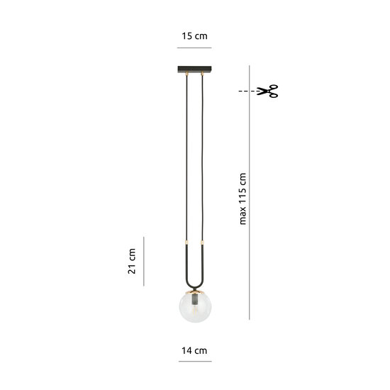 Emibig Aarhus 1 Lampe schwarz mit transparentem Glas E14 Hängelampe 15 cm Durchmesser - Ideale Beleuchtung für moderne Innenräume
