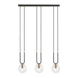 Aarhus 3 lampes noir avec verre transparent E14 lampe suspendue longue largeur 70 cm