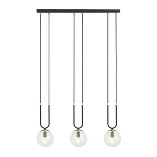 Aarhus 3 lampes noir avec verre transparent E14 lampe suspendue longue largeur 70 cm