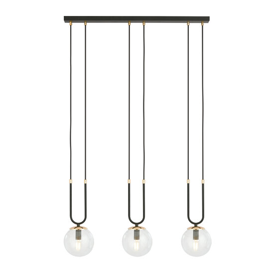 Aarhus 3 lámpara negra con cristal transparente E14 lámpara colgante larga 70 cm ancho