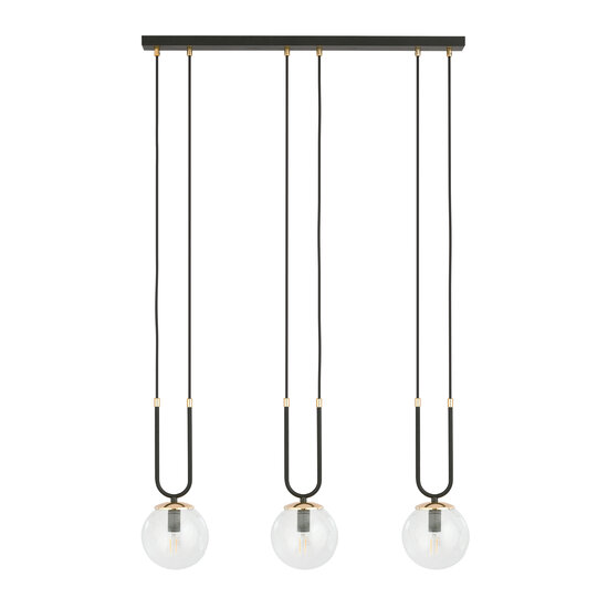 Aarhus 3 lamp zwart met doorzichtig glas E14 lange hanglamp 70 cm breedte