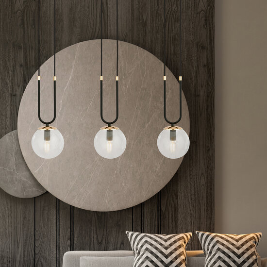 Aarhus 3 Lampe schwarz mit transparentem Glas E14 lange Hängelampe 70 cm Breite