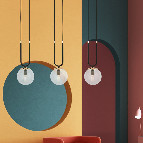 Aarhus 3 Lampe schwarz mit transparentem Glas E14 lange Hängelampe 70 cm Breite