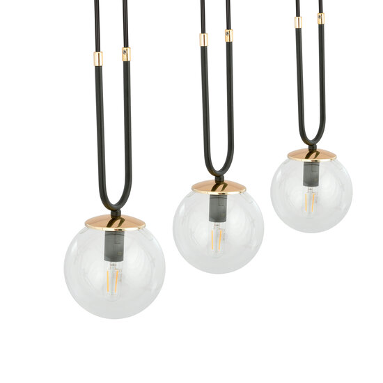Aarhus 3 lámpara negra con cristal transparente E14 lámpara colgante larga 70 cm ancho