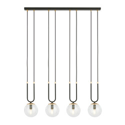 Emibig Aarhus 4 lamp zwart met doorzichtig glas E14 grote hanglamp 92 cm breedte