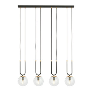 Aarhus 4 lamp zwart met doorzichtig glas E14 grote hanglamp 92 cm breedte