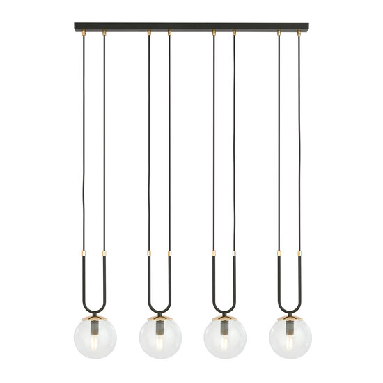 Aarhus 4 lamp zwart met doorzichtig glas E14 grote hanglamp 92 cm breedte