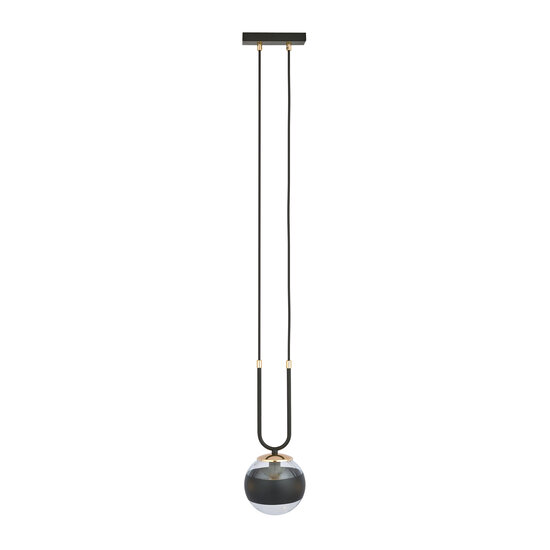 Aarhus 1 lamp zwart met gestreept glas E14 hanglamp 15 cm diameter