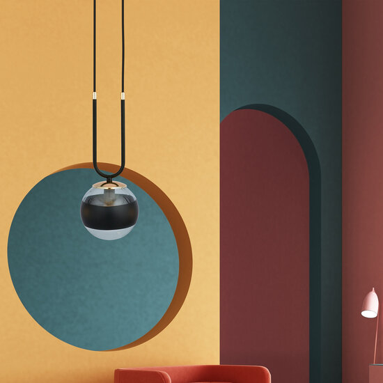 Aarhus 1 Lampe schwarz mit gestreiftem Glas E14 Hängelampe 15 cm Durchmesser