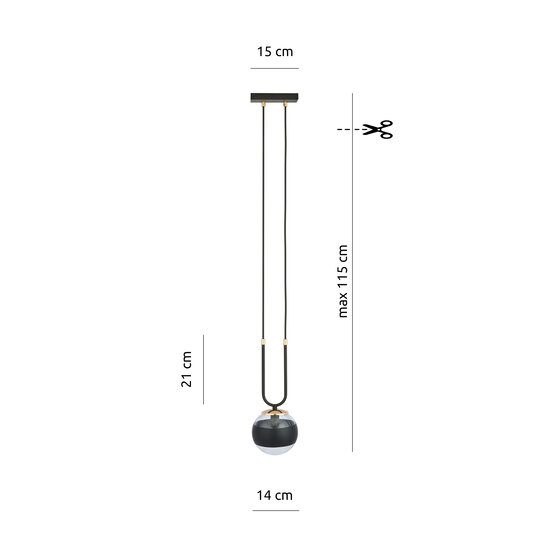 Aarhus 1 lampe noire avec verre rayé E14 suspension 15 cm de diamètre