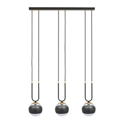 Aarhus 3 lamp black with striped glass E14 long hanging lamp 70 cm width