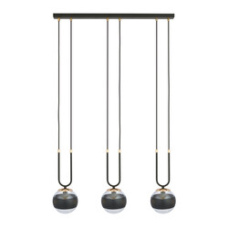 Aarhus 3 lámpara negra con cristal rayado E14 lámpara colgante larga 70 cm ancho