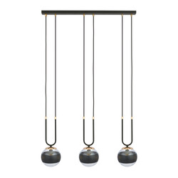 Emibig Aarhus 3 lamp black with striped glass E14 long hanging lamp 70 cm width