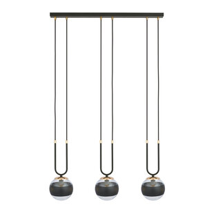 Aarhus 3 lamp zwart met gestreept glas E14 lange hanglamp 70 cm breedte