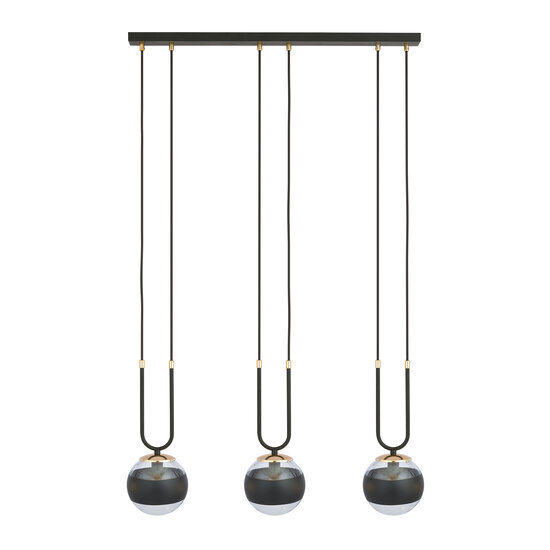 Aarhus 3 lámpara negra con cristal rayado E14 lámpara colgante larga 70 cm ancho