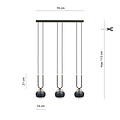 Aarhus 3 lamp black with striped glass E14 long hanging lamp 70 cm width