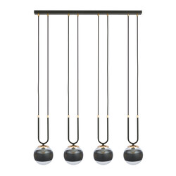 Aarhus 4 lamp black and transparent glass E14 large hanging lamp 92 cm width