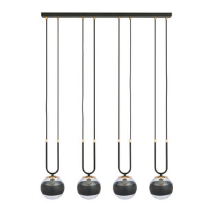 Aarhus 4 lamp zwart en doorzichtig glas E14 grote hanglamp 92 cm breedte